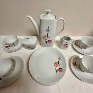 Vintage Bavarian Schirnding White Porcelain Floral Coffee Luncheon Set for Four
